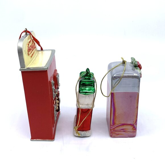 3 Coca-Cola Coke Vending Machine Ornaments Vintage Glitter Porcelain Metal Vtg - Picture 7 of 11